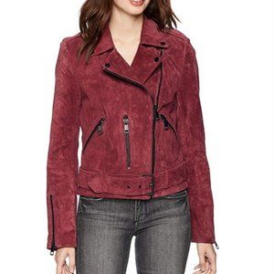 Bagatelle NYC Berry Suede Belted Biker Jacket